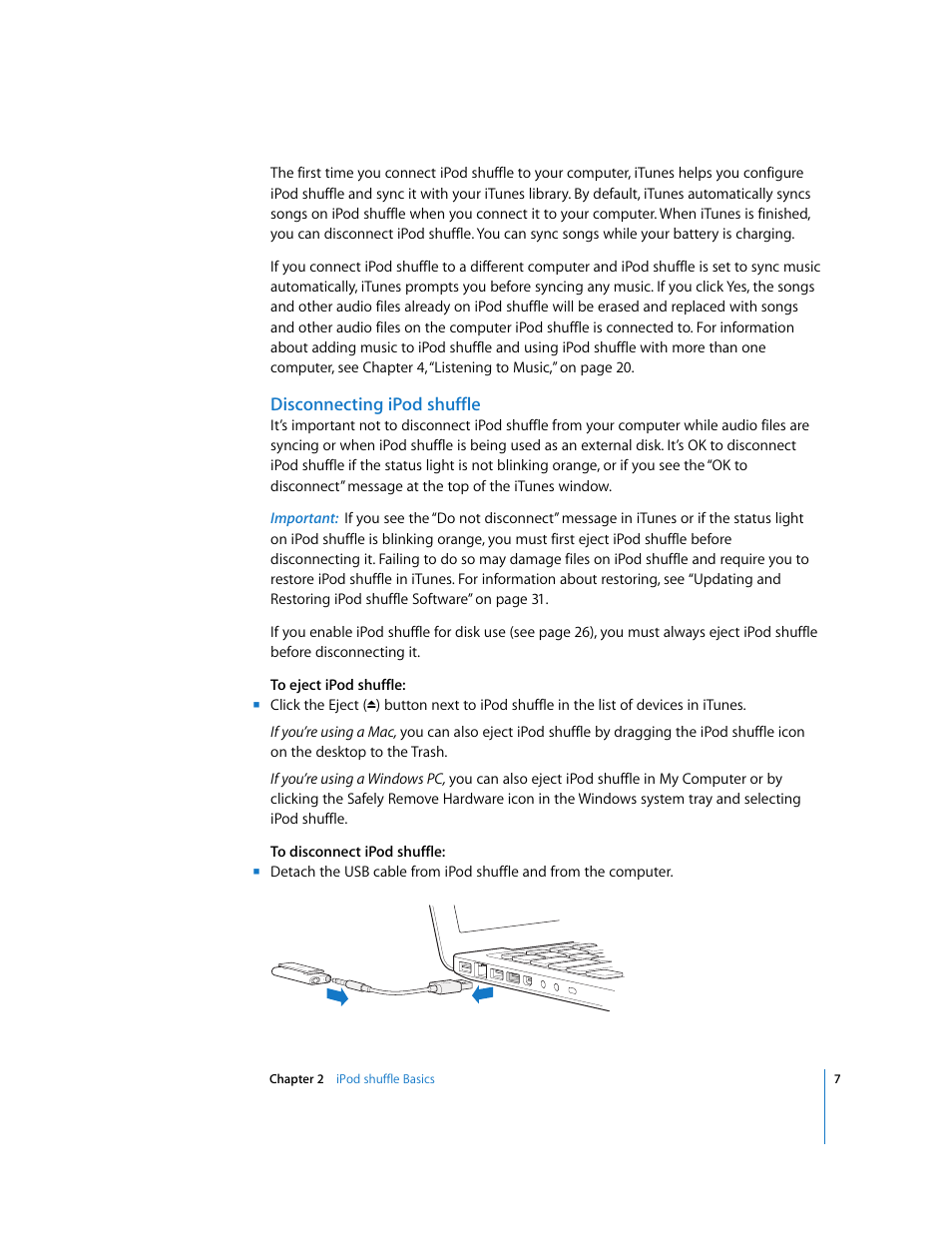 Disconnecting ipodshuffle | Apple iPod shuffle (3rd generation) User Manual | Page 7 / 40