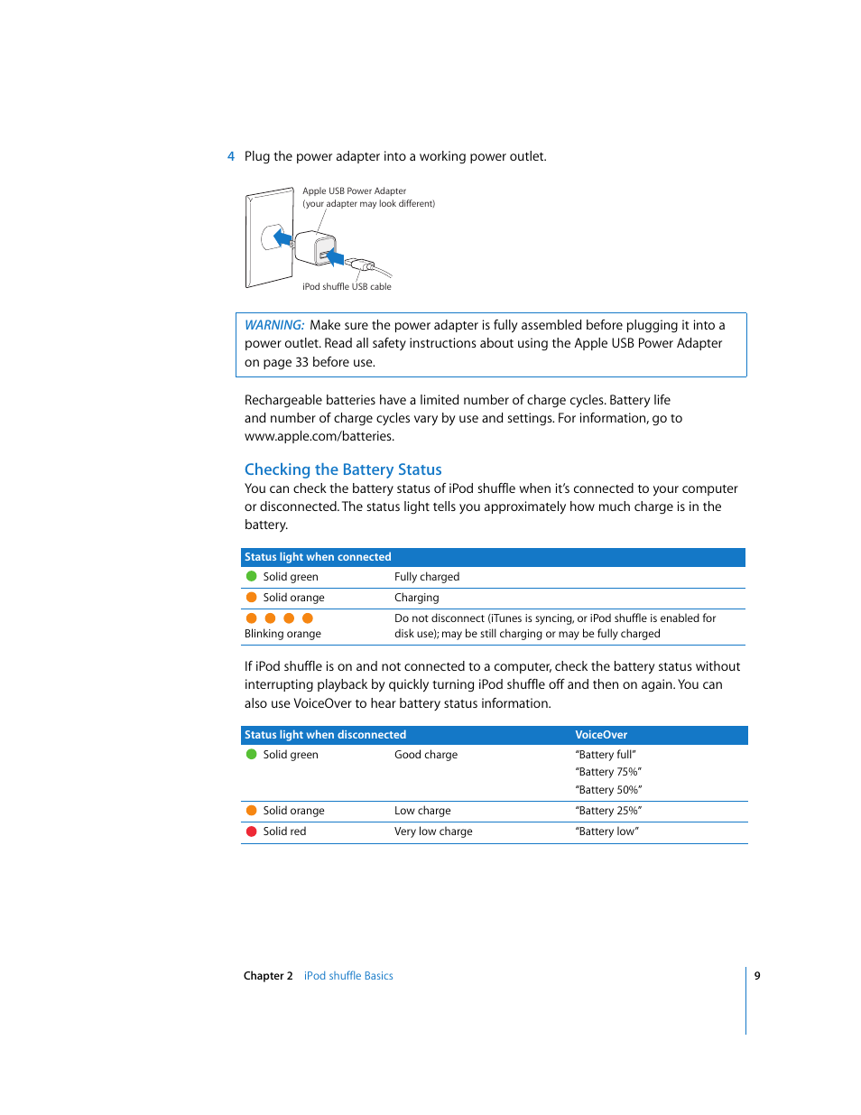 Checking the battery status | Apple iPod shuffle (3rd generation) User Manual | Page 9 / 40