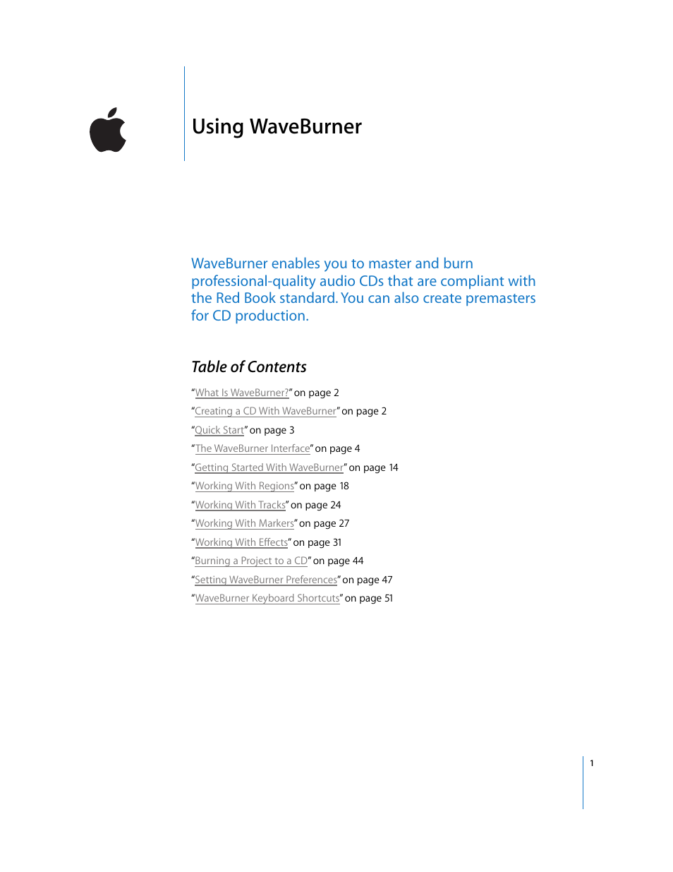 Apple Using WaveBurner Logic Pro 7.1 User Manual | 52 pages