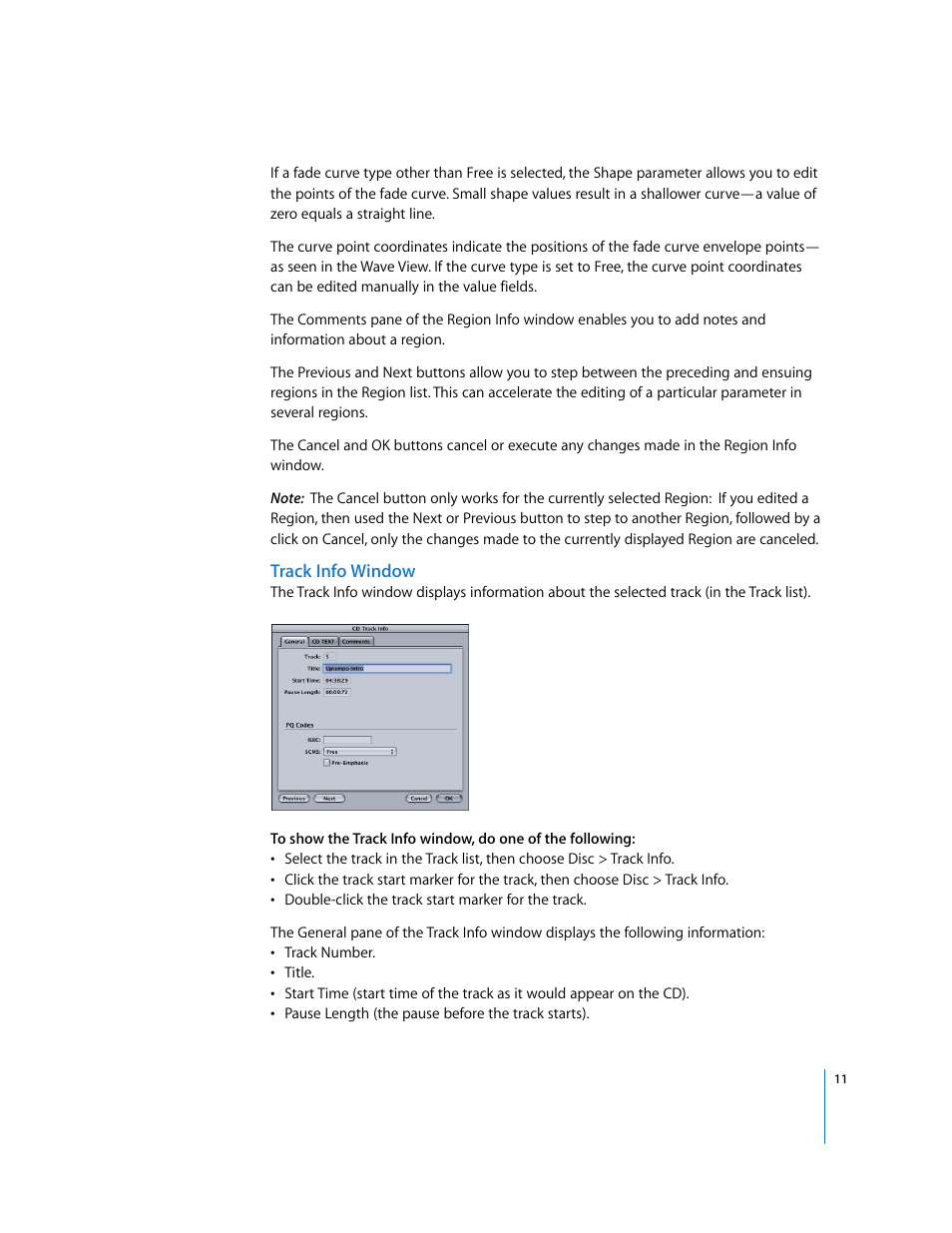 Track info window | Apple Using WaveBurner Logic Pro 7.1 User Manual | Page 11 / 52