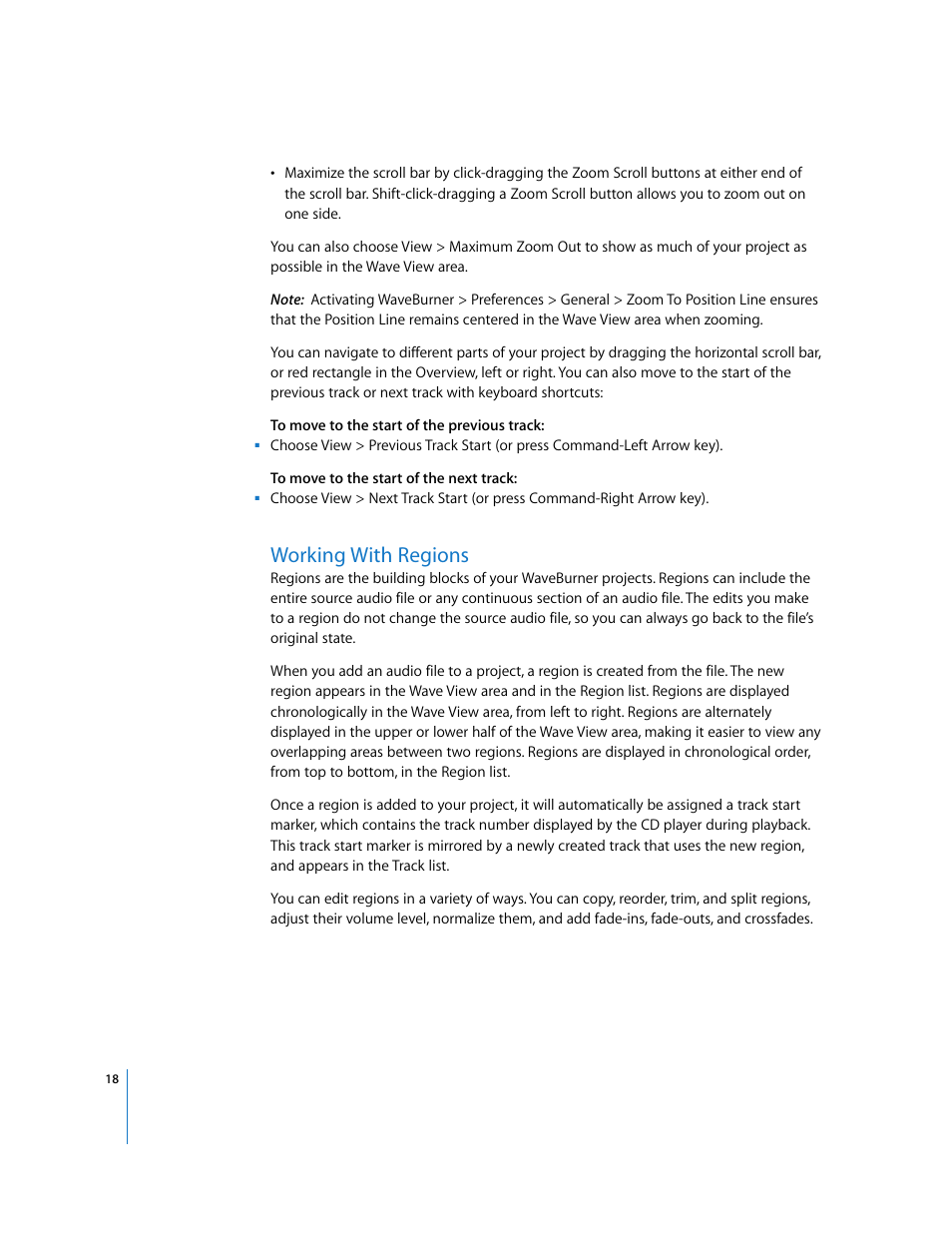 Working with regions | Apple Using WaveBurner Logic Pro 7.1 User Manual | Page 18 / 52