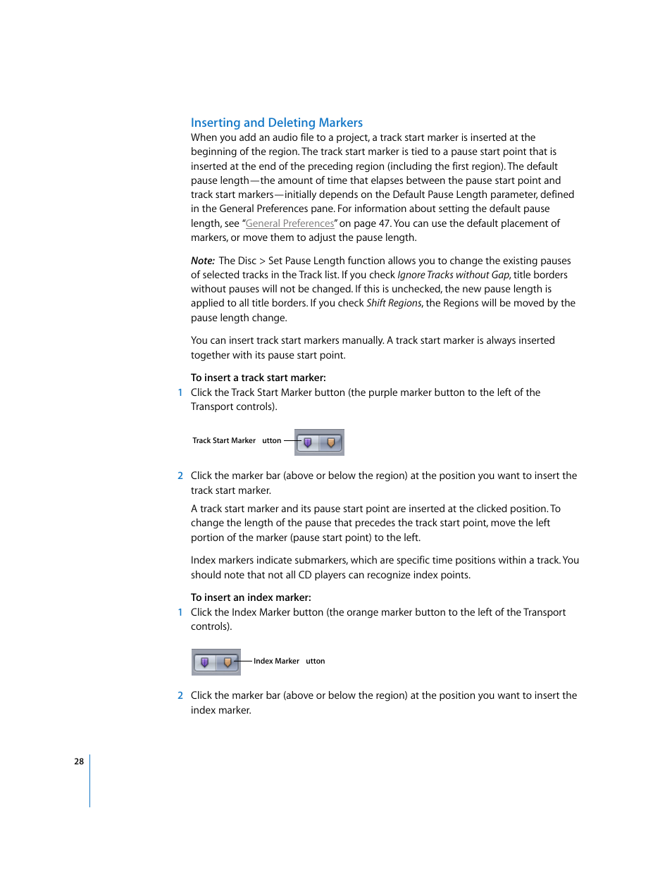 Inserting and deleting markers | Apple Using WaveBurner Logic Pro 7.1 User Manual | Page 28 / 52