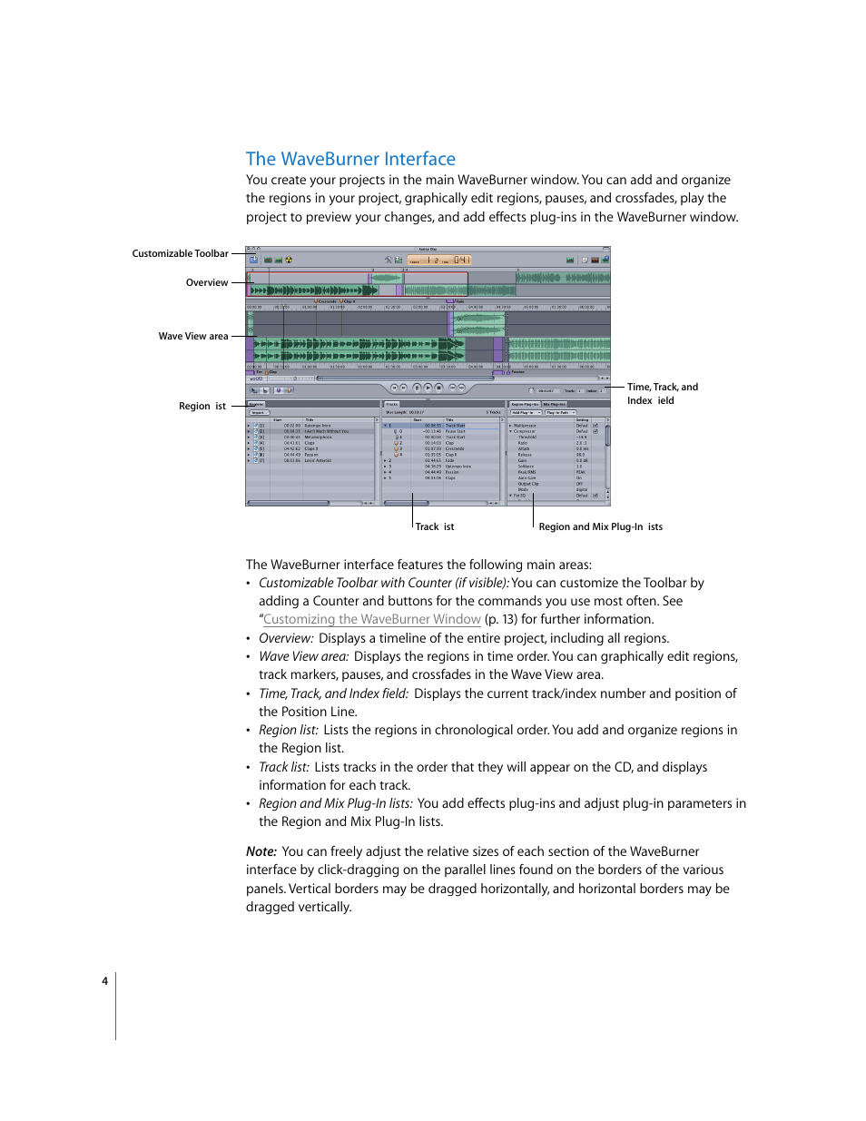 The waveburner interface | Apple Using WaveBurner Logic Pro 7.1 User Manual | Page 4 / 52