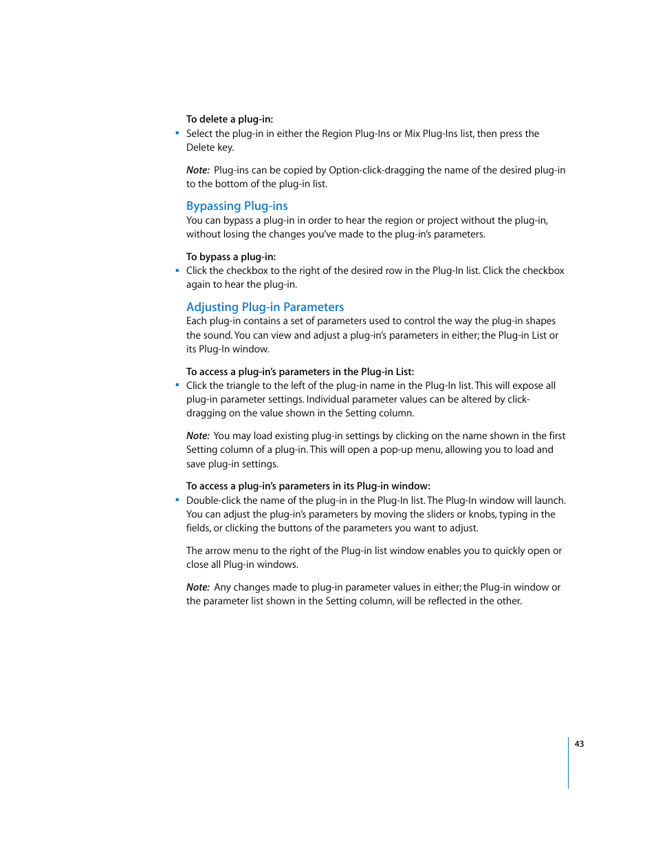 Bypassing plug-ins, Adjusting plug-in parameters | Apple Using WaveBurner Logic Pro 7.1 User Manual | Page 43 / 52