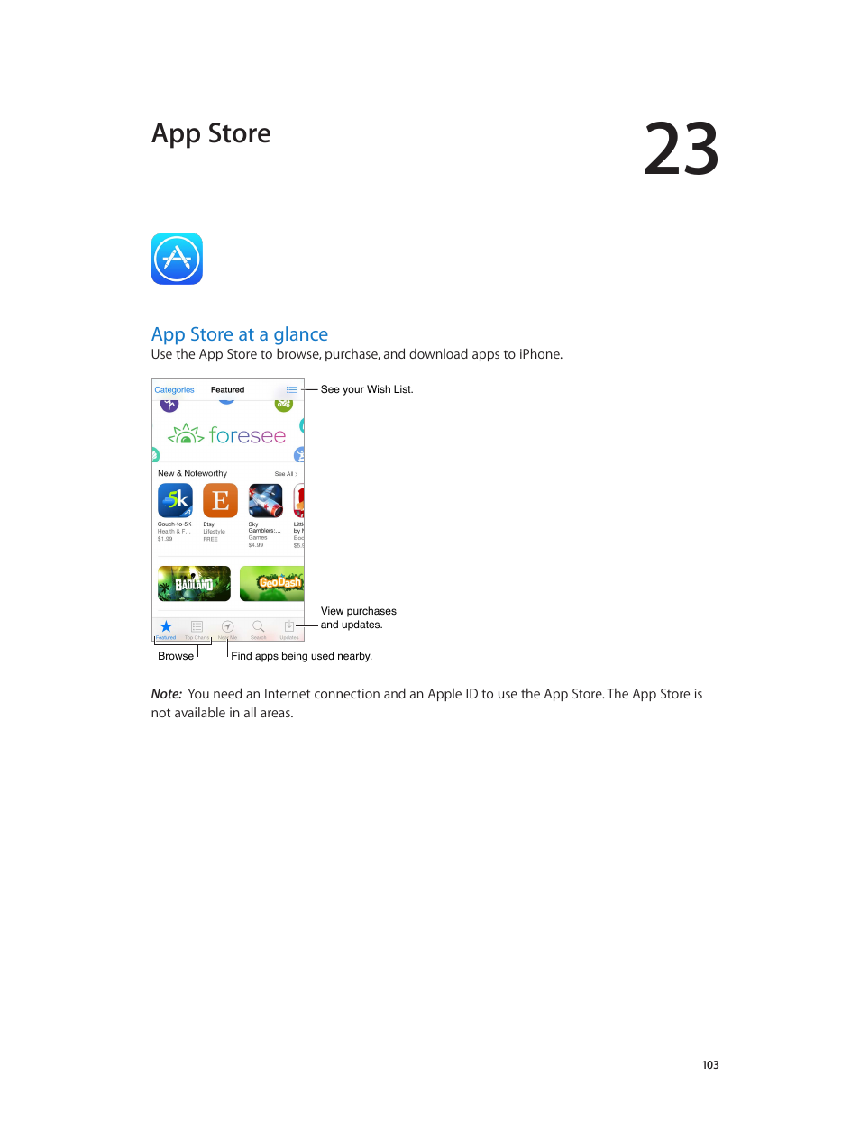 Chapter 23: app store, App store at a glance, 103 app store at a glance | App store | Apple iPhone iOS 7.1 User Manual | Page 103 / 162