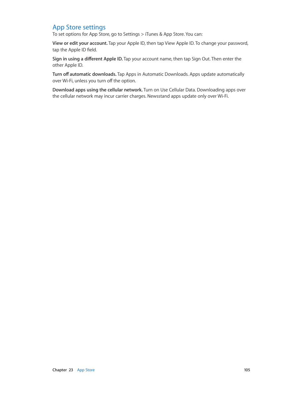App store settings, 105 app store settings | Apple iPhone iOS 7.1 User Manual | Page 105 / 162