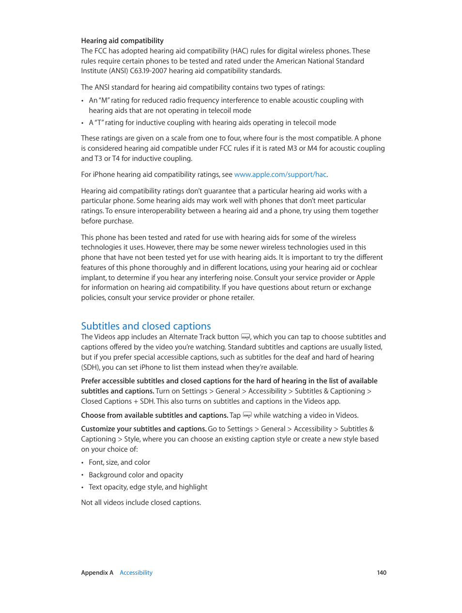 Subtitles and closed captions, 140 subtitles and closed captions | Apple iPhone iOS 7.1 User Manual | Page 140 / 162