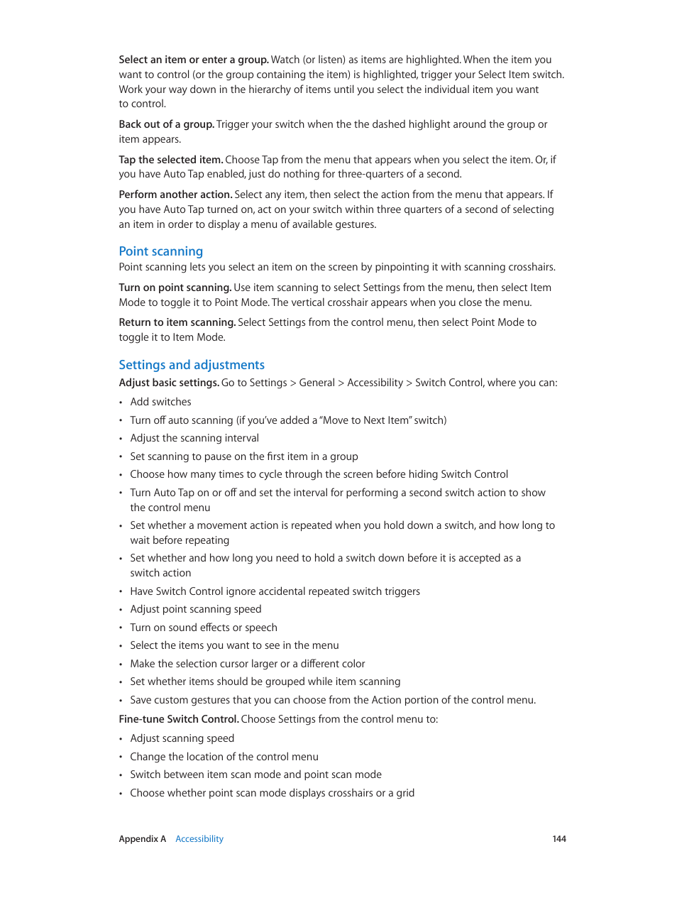 Point scanning, Settings and adjustments | Apple iPhone iOS 7.1 User Manual | Page 144 / 162