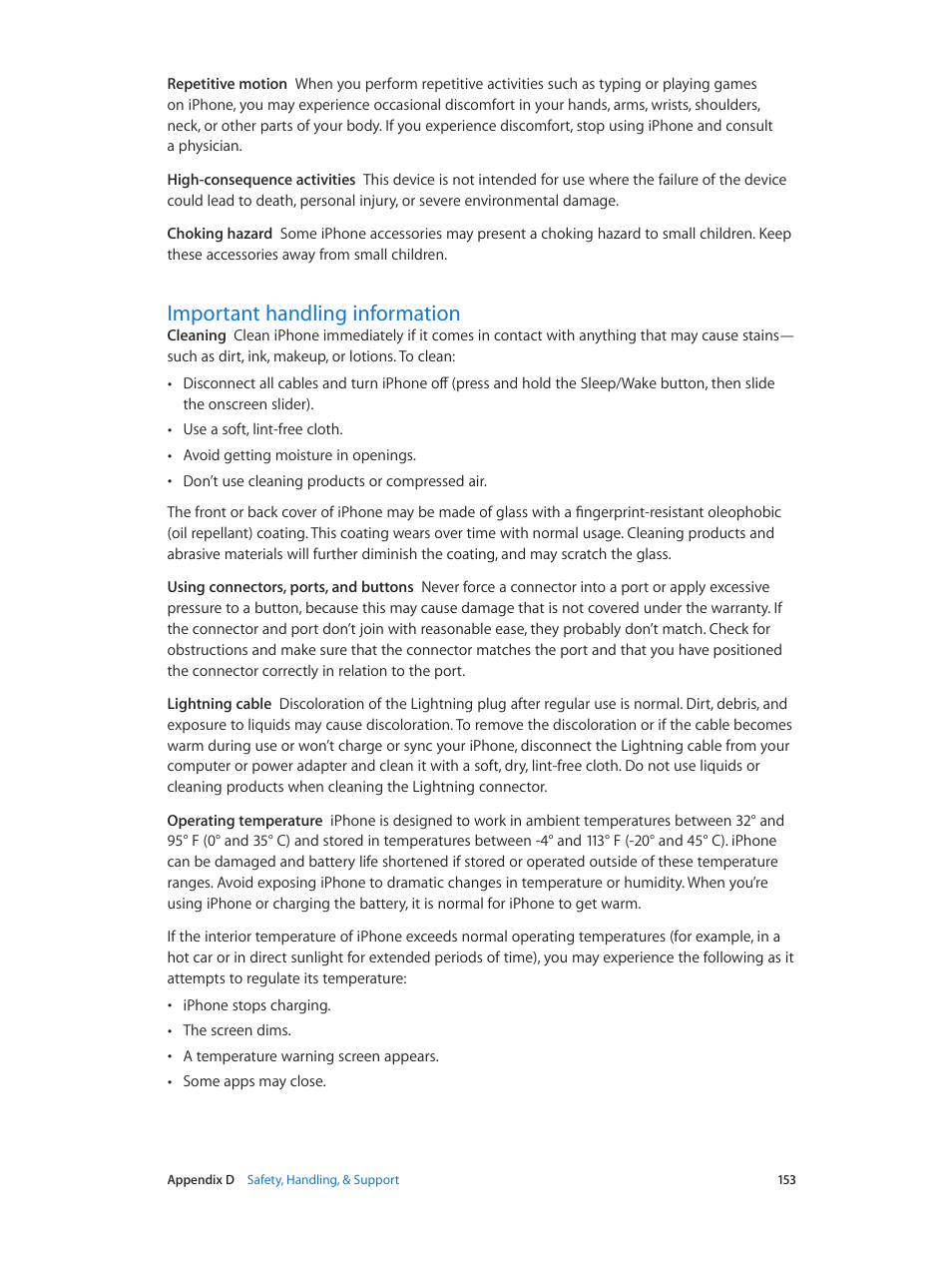 Important handling information, 153 important handling information | Apple iPhone iOS 7.1 User Manual | Page 153 / 162