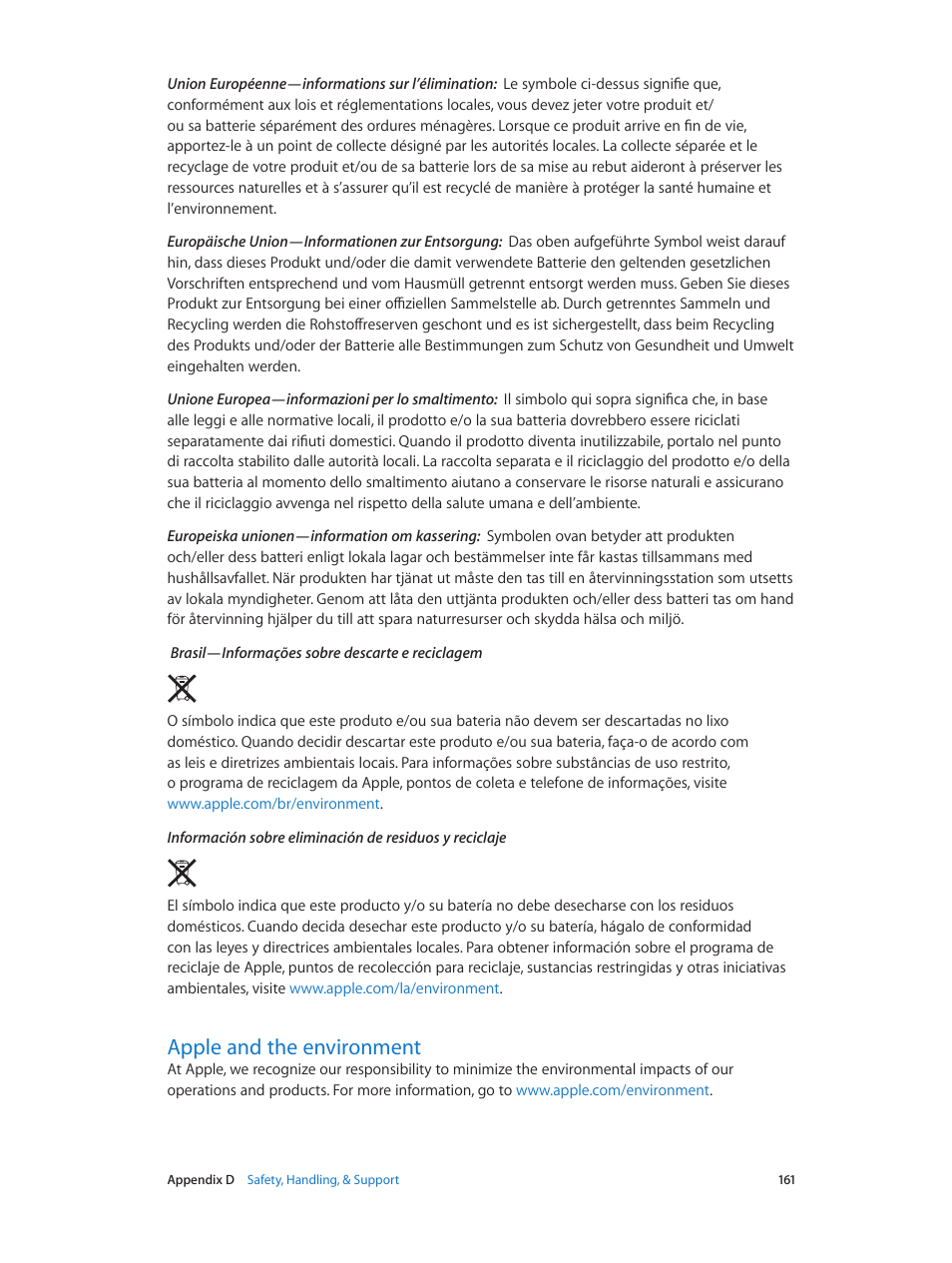 Apple and the environment, 161 apple and the environment | Apple iPhone iOS 7.1 User Manual | Page 161 / 162