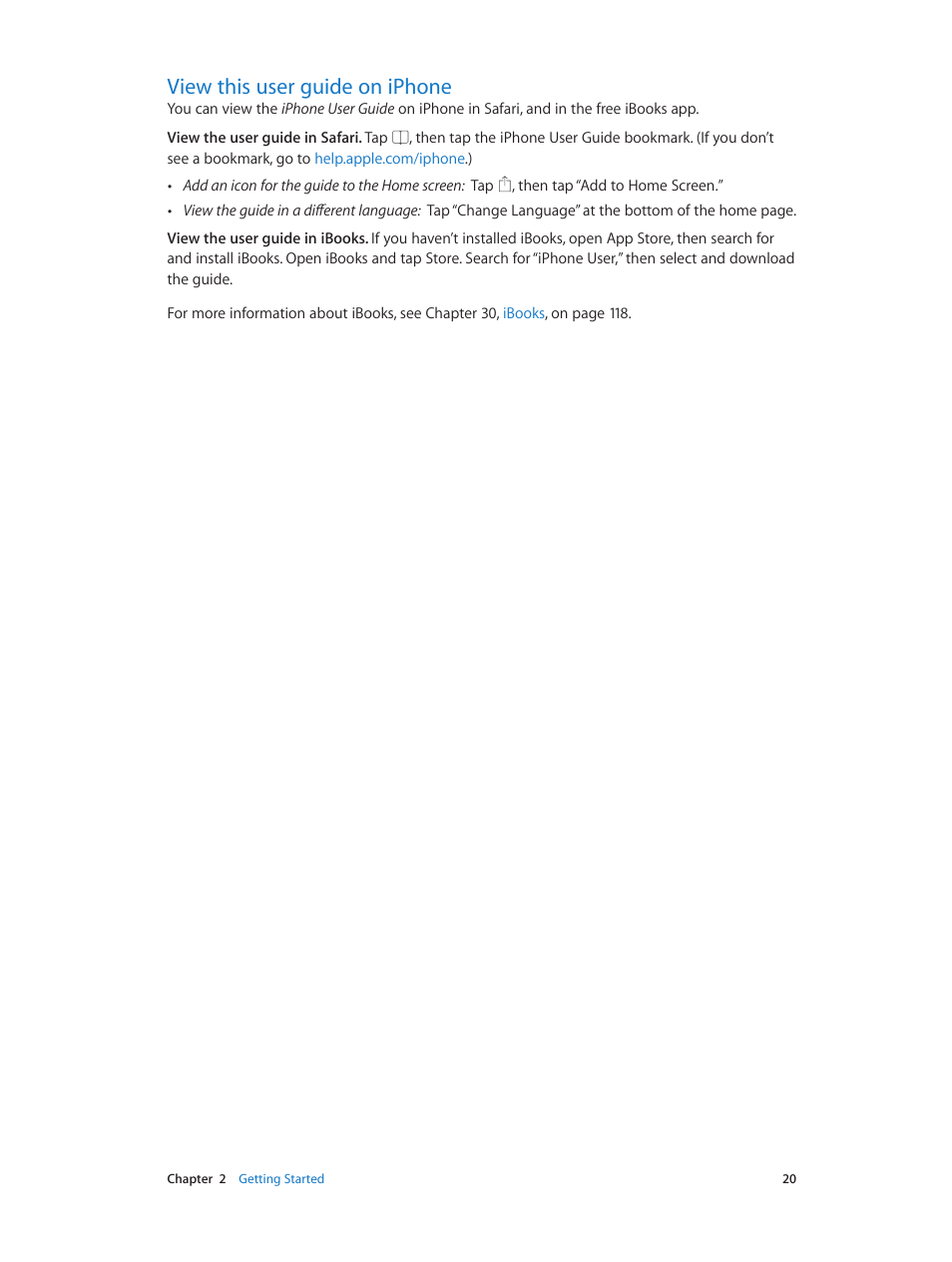 View this user guide on iphone, 20 view this user guide on iphone | Apple iPhone iOS 7.1 User Manual | Page 20 / 162