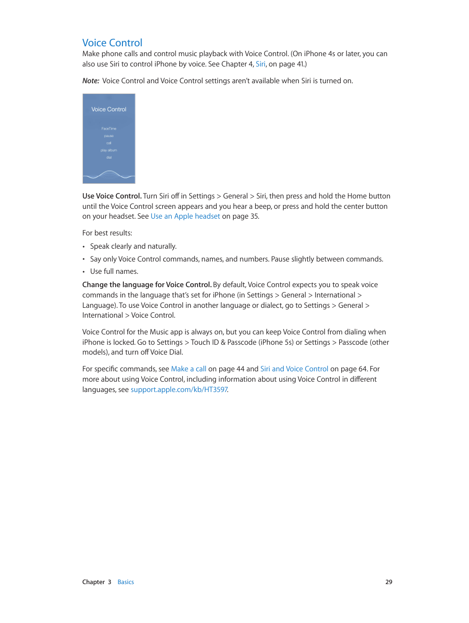 Voice control, 29 voice control, Voice | Control, 29 and c | Apple iPhone iOS 7.1 User Manual | Page 29 / 162