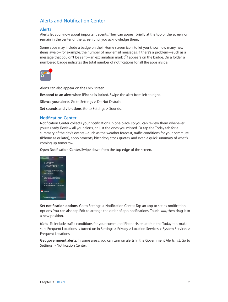 Alerts and notification center, 31 alerts and notification center, Alerts | Notification center | Apple iPhone iOS 7.1 User Manual | Page 31 / 162