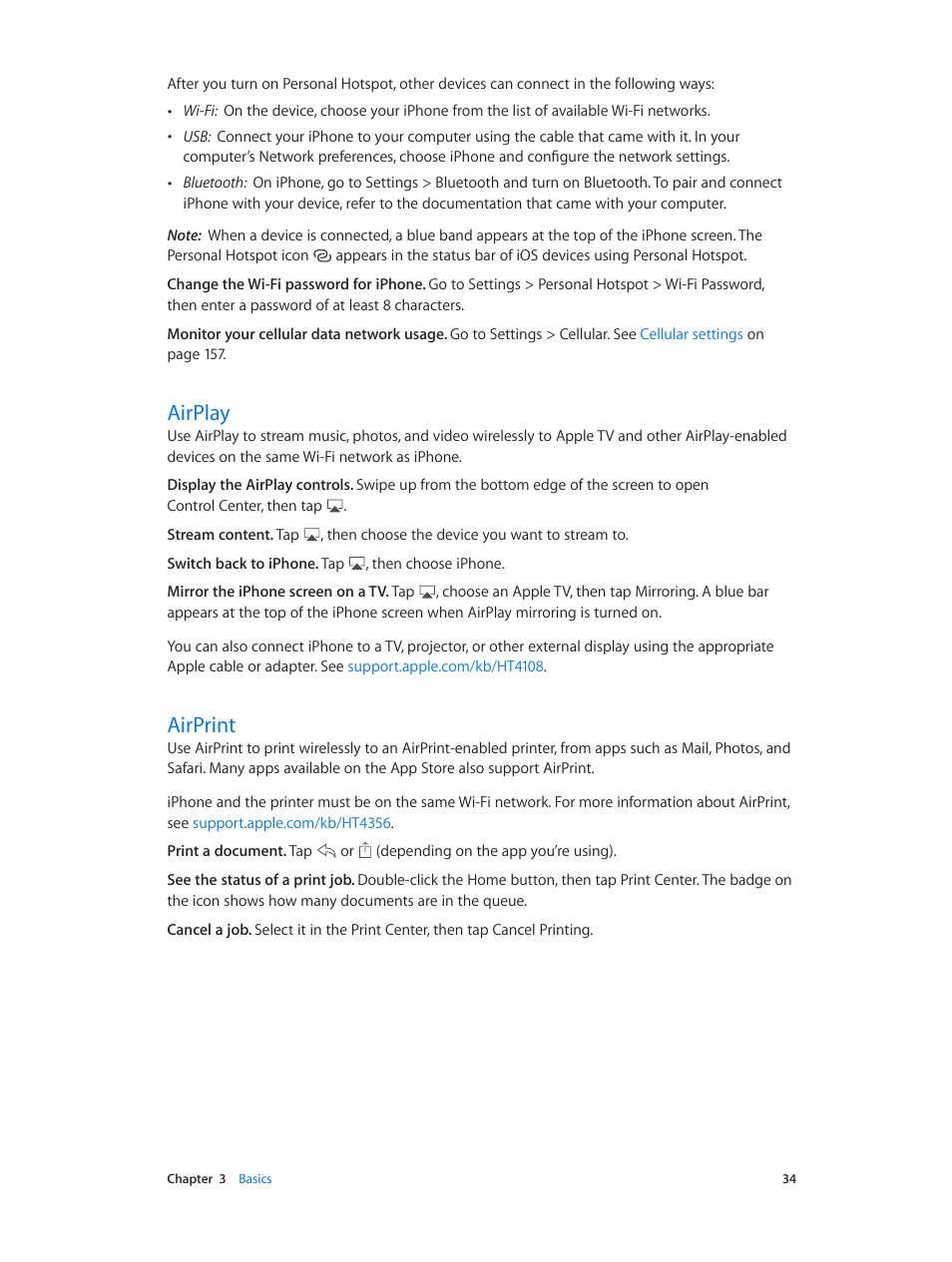 Airplay, Airprint, 34 airplay 34 airprint | Apple iPhone iOS 7.1 User Manual | Page 34 / 162