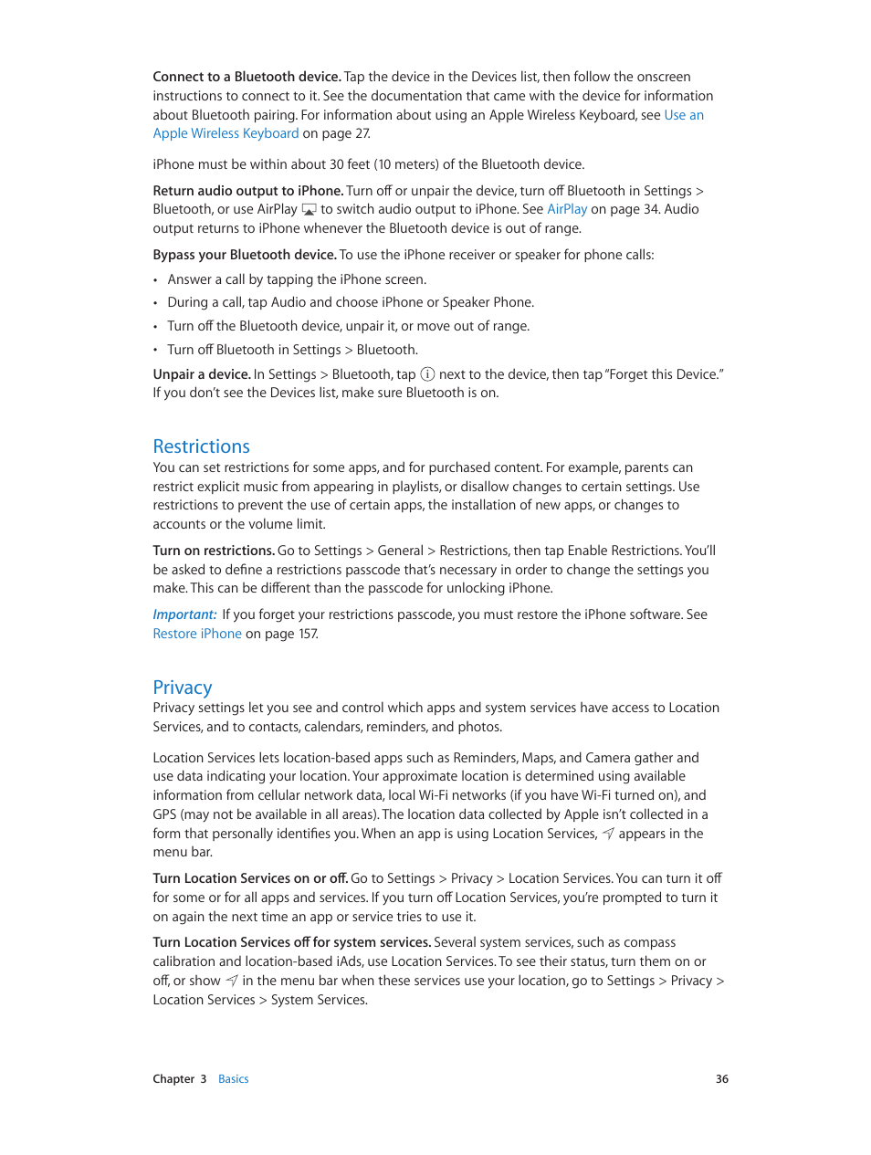 Restrictions, Privacy, 36 restrictions | 36 privacy | Apple iPhone iOS 7.1 User Manual | Page 36 / 162