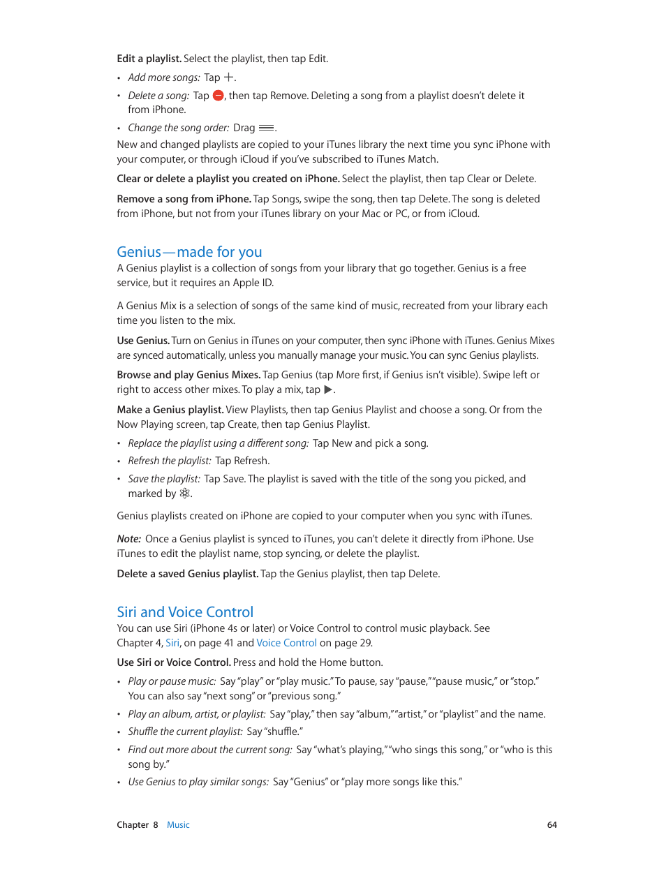 Genius—made for you, Siri and voice control, 64 genius—made for you | 64 siri and voice control | Apple iPhone iOS 7.1 User Manual | Page 64 / 162