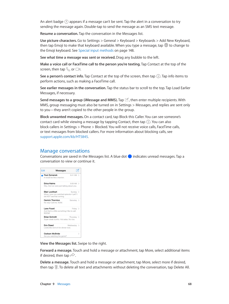 Manage conversations, 68 manage conversations | Apple iPhone iOS 7.1 User Manual | Page 68 / 162