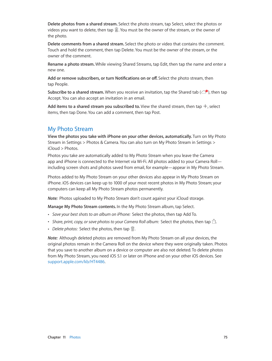 My photo stream, 75 my photo stream | Apple iPhone iOS 7.1 User Manual | Page 75 / 162