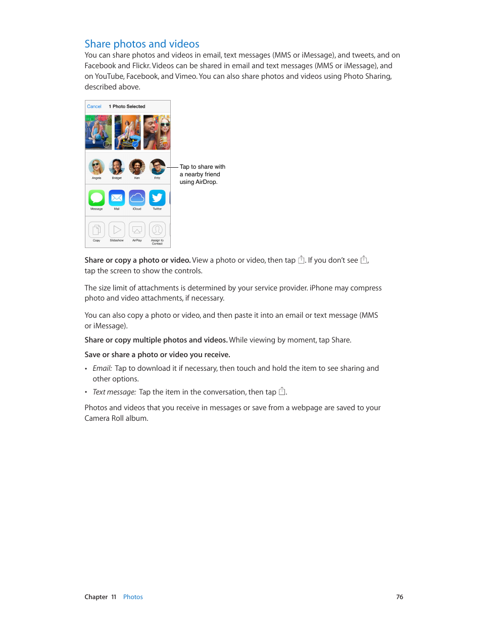 Share photos and videos, 76 share photos and videos | Apple iPhone iOS 7.1 User Manual | Page 76 / 162
