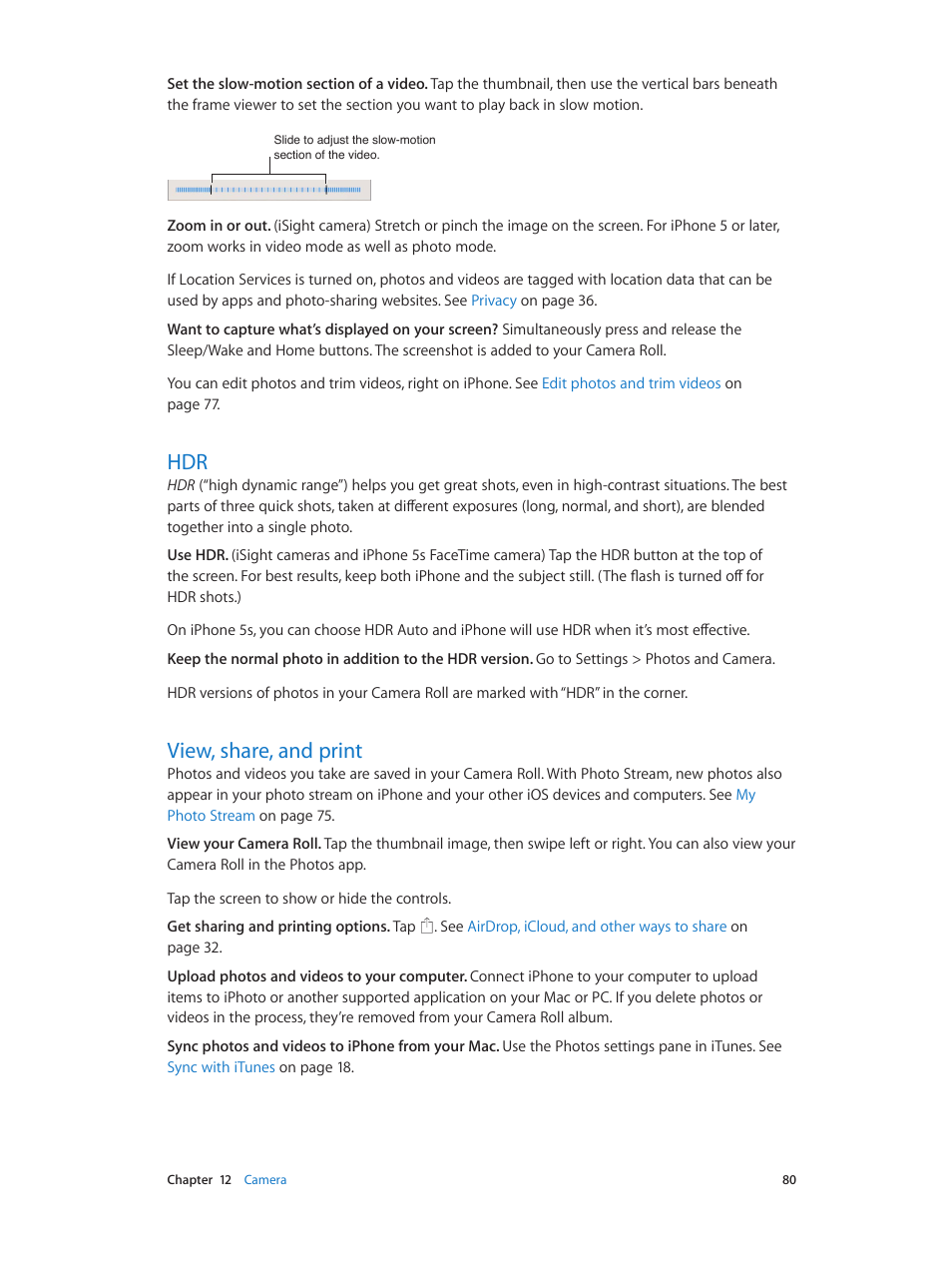 View, share, and print, 80 hdr 80 view, share, and print | Apple iPhone iOS 7.1 User Manual | Page 80 / 162