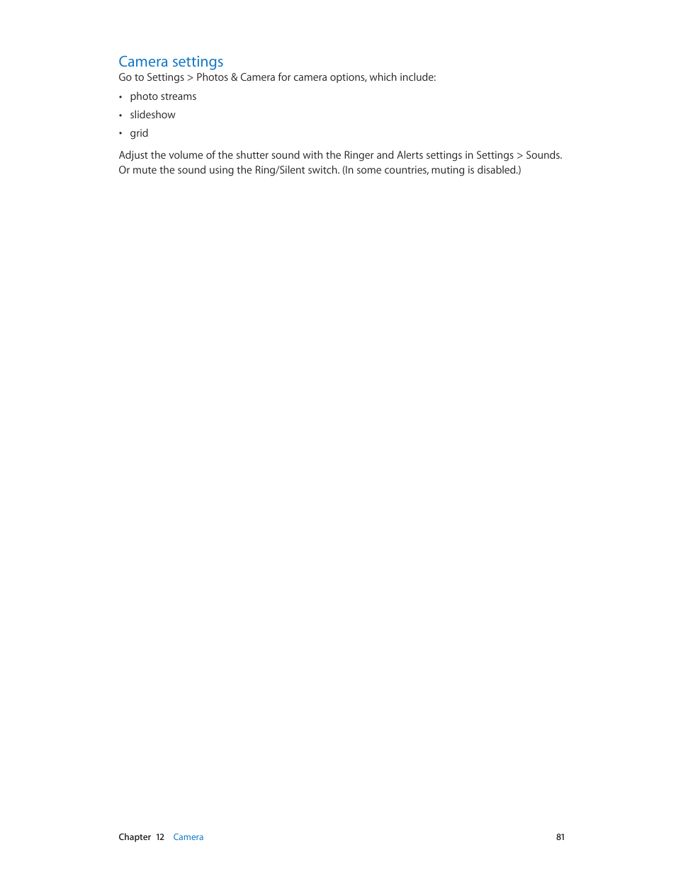 Camera settings, 81 camera settings | Apple iPhone iOS 7.1 User Manual | Page 81 / 162