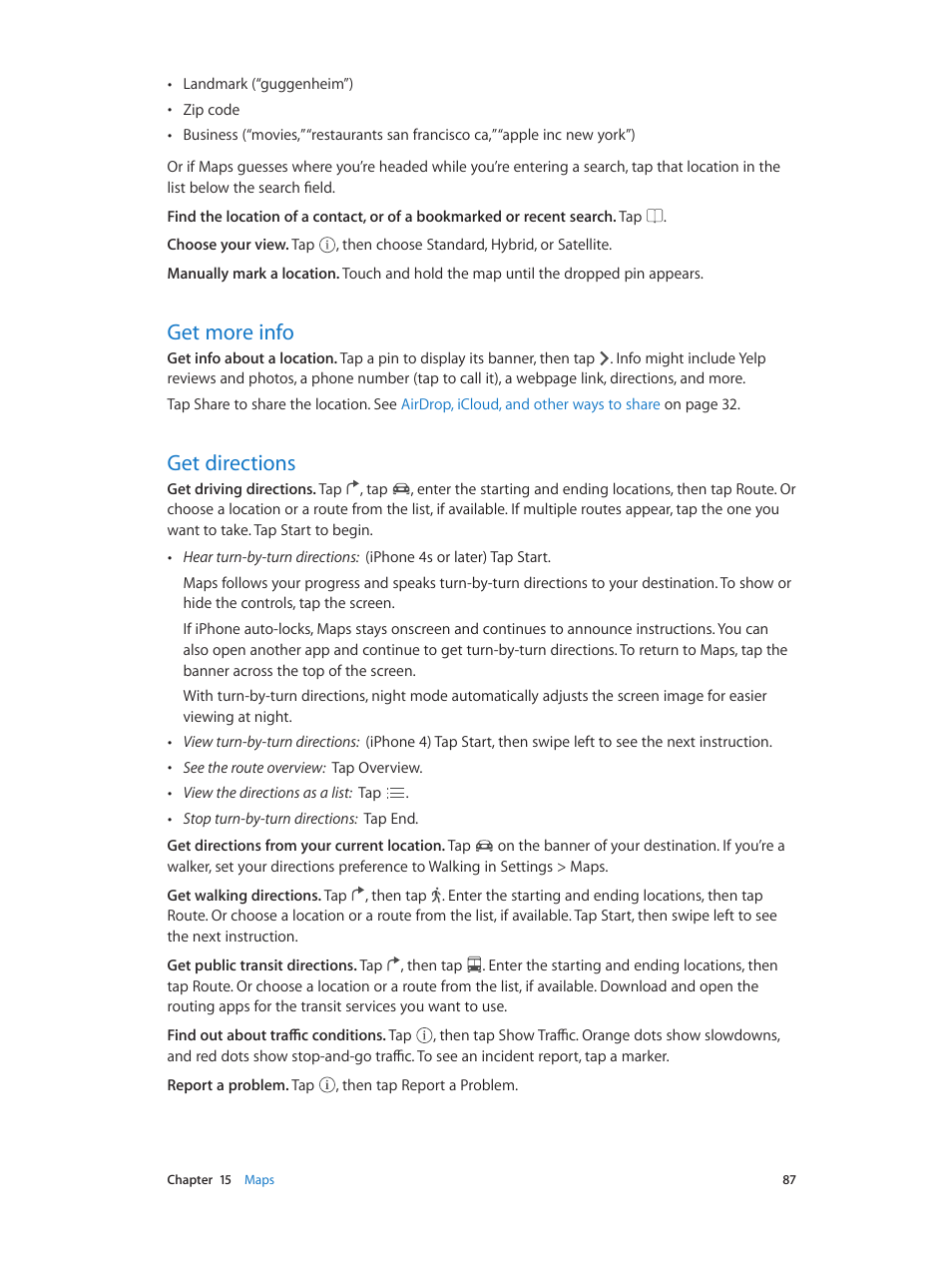 Get more info, Get directions, 87 get more info 87 get directions | Apple iPhone iOS 7.1 User Manual | Page 87 / 162