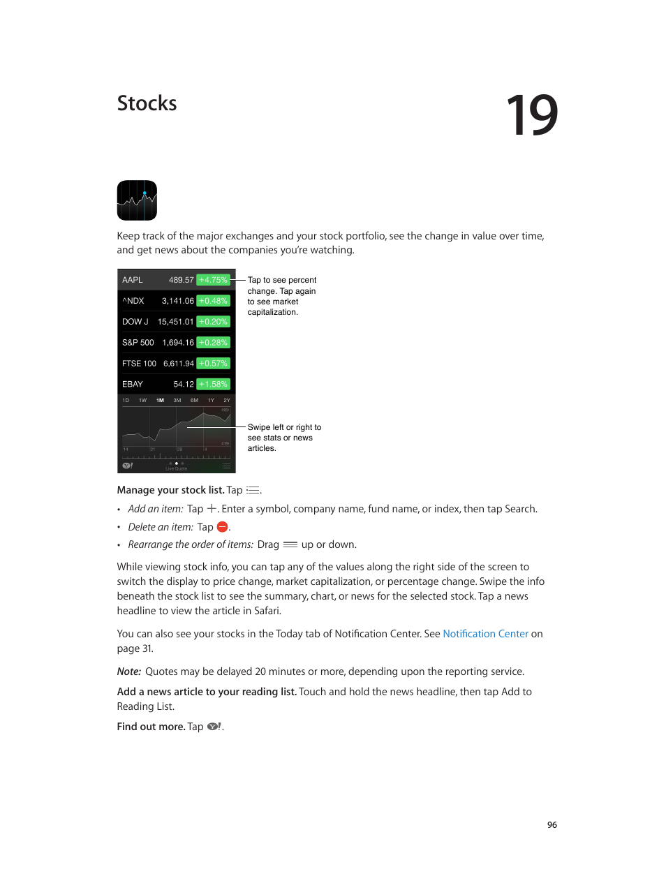 Chapter 19: stocks, Stocks | Apple iPhone iOS 7.1 User Manual | Page 96 / 162