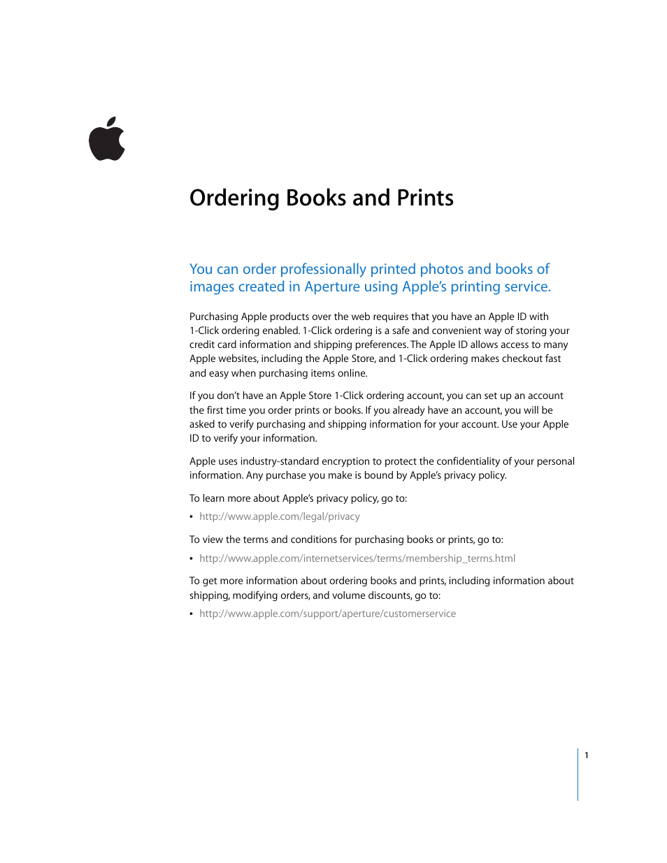 Apple Aperture: Ordering Books and Prints User Manual | 3 pages