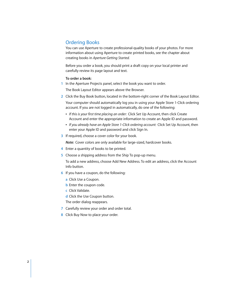 Ordering books | Apple Aperture: Ordering Books and Prints User Manual | Page 2 / 3
