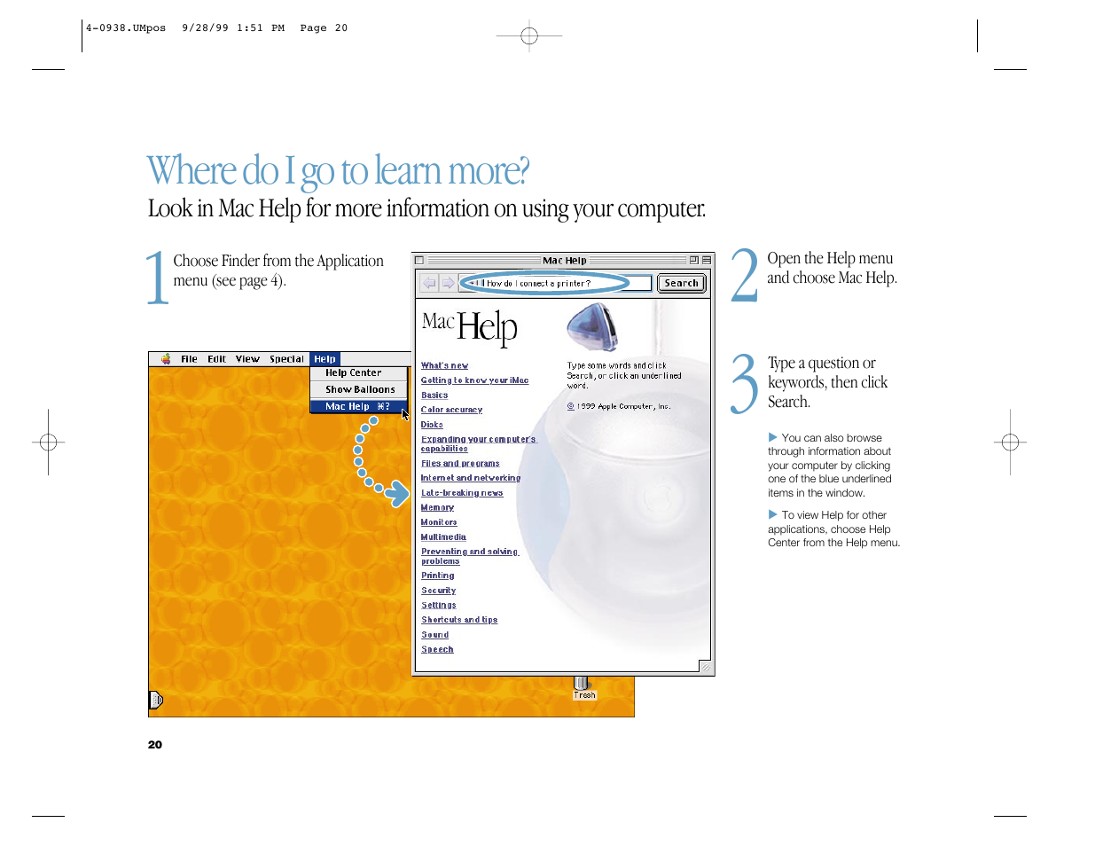 Where do i go to learn more | Apple iMac G3 (Original) User Manual | Page 20 / 32
