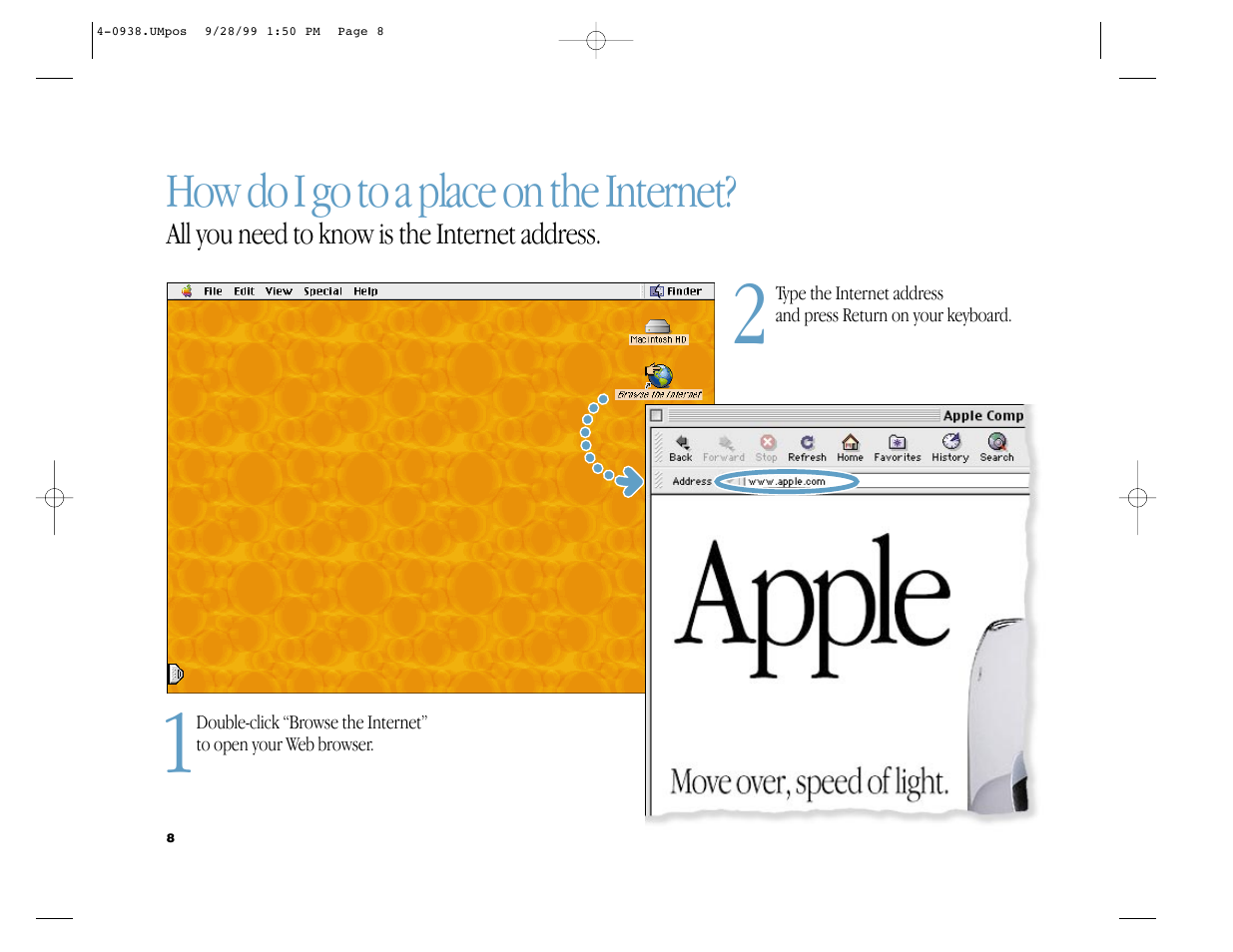 How do i go to a place on the internet | Apple iMac G3 (Original) User Manual | Page 8 / 32