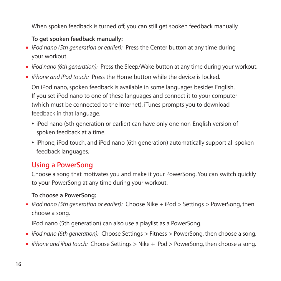 Using a powersong | Apple Nike + iPod Sensor User Manual | Page 16 / 32