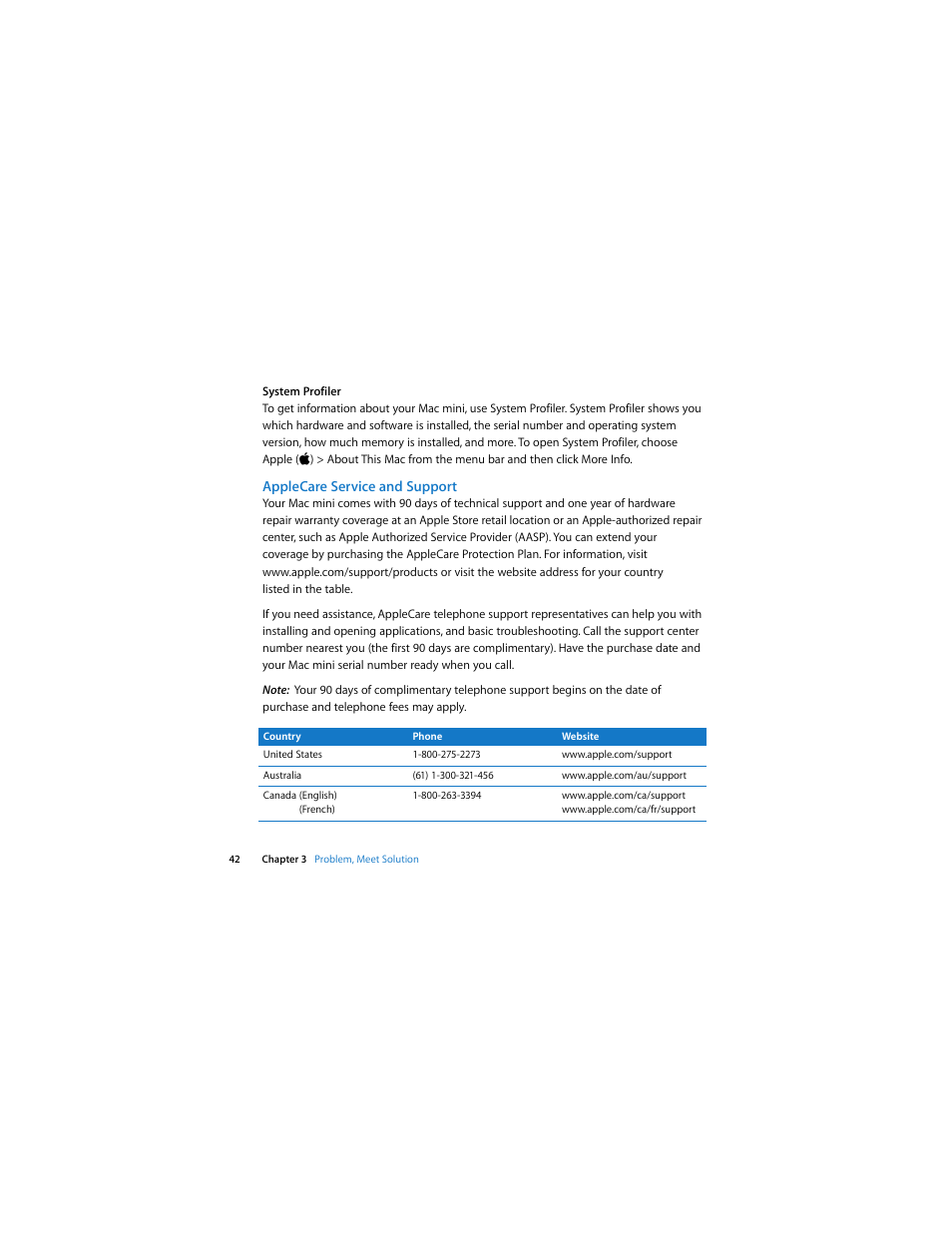 Applecare service and support | Apple Mac mini (Early 2009) User Manual | Page 42 / 64