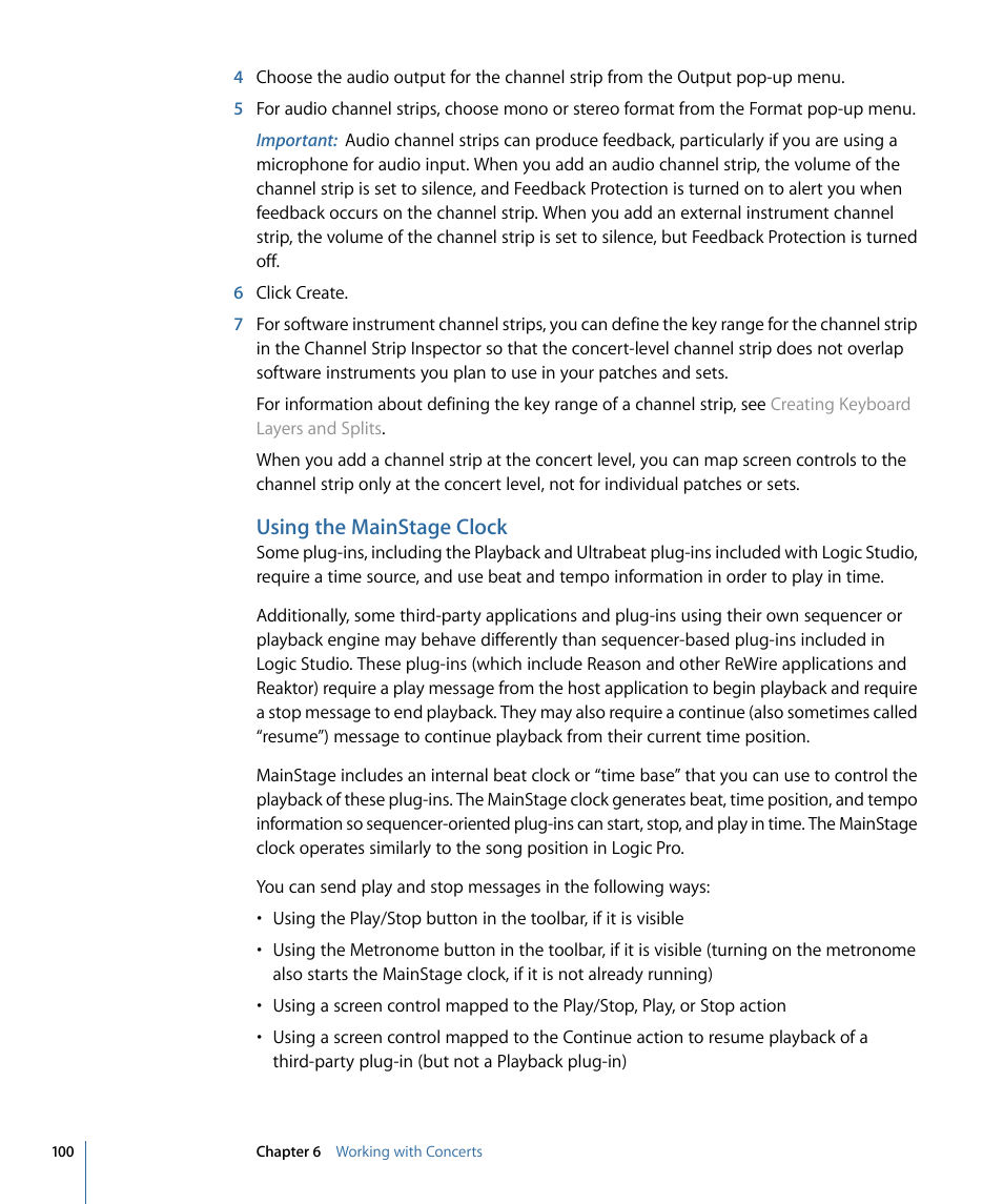 Using the mainstage clock | Apple MainStage 2 User Manual | Page 100 / 172