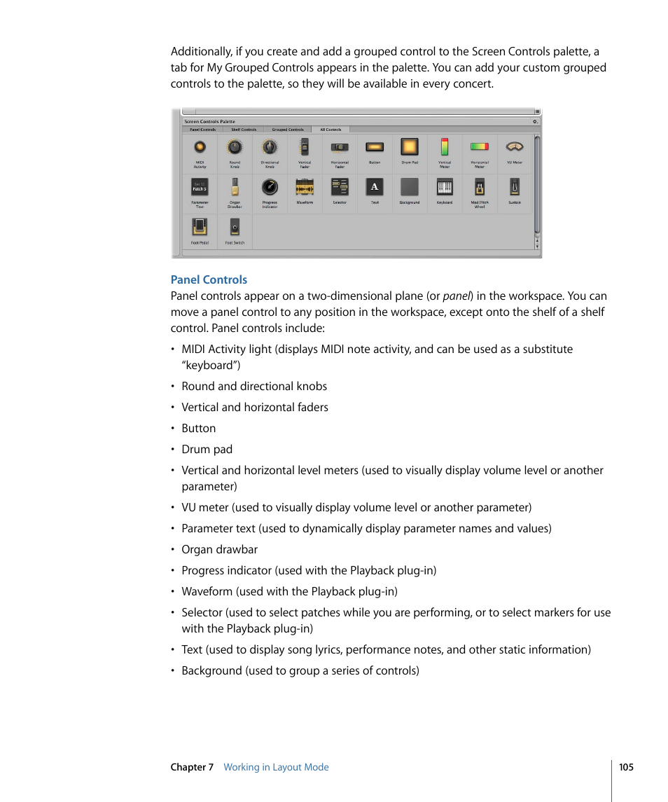 Panel controls | Apple MainStage 2 User Manual | Page 105 / 172