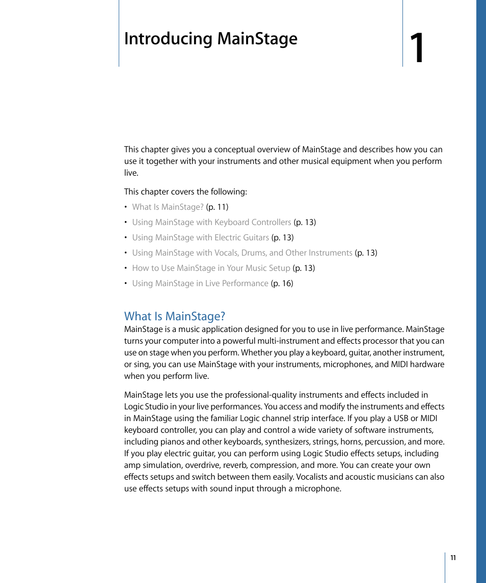 Introducing mainstage, What is mainstage | Apple MainStage 2 User Manual | Page 11 / 172