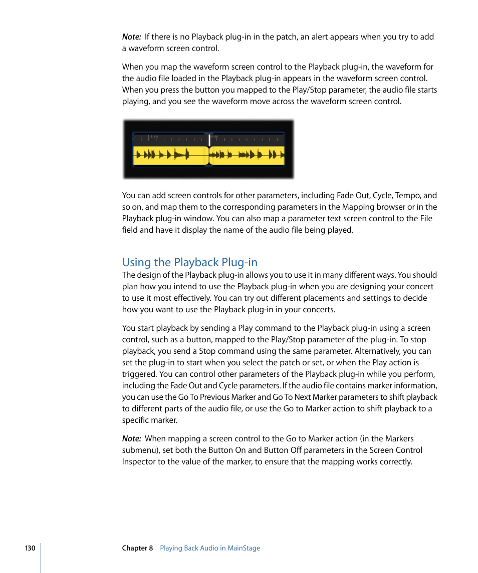 Using the playback plug-in | Apple MainStage 2 User Manual | Page 130 / 172