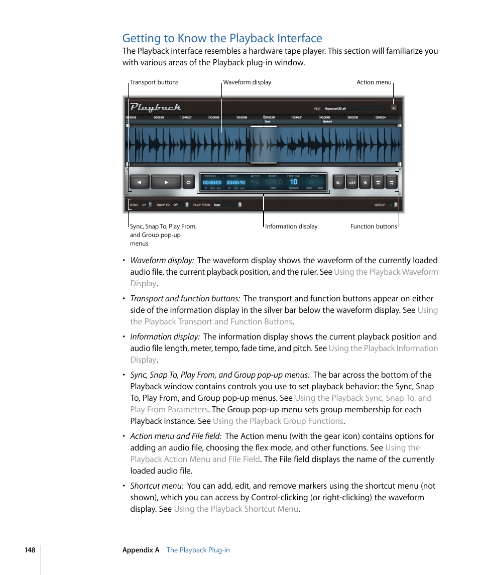 Getting to know the playback interface | Apple MainStage 2 User Manual | Page 148 / 172