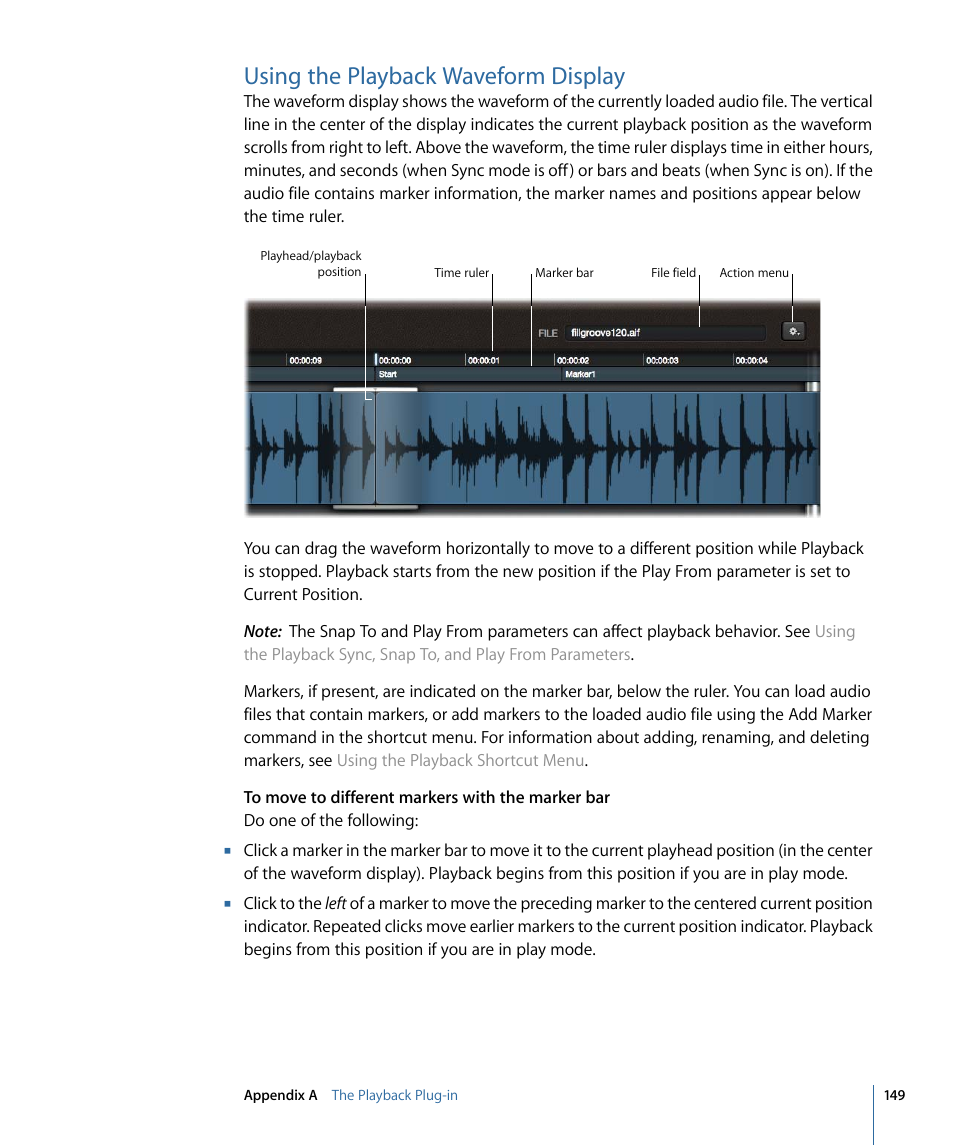 Using the playback waveform display, Using the playback waveform, Display | Apple MainStage 2 User Manual | Page 149 / 172
