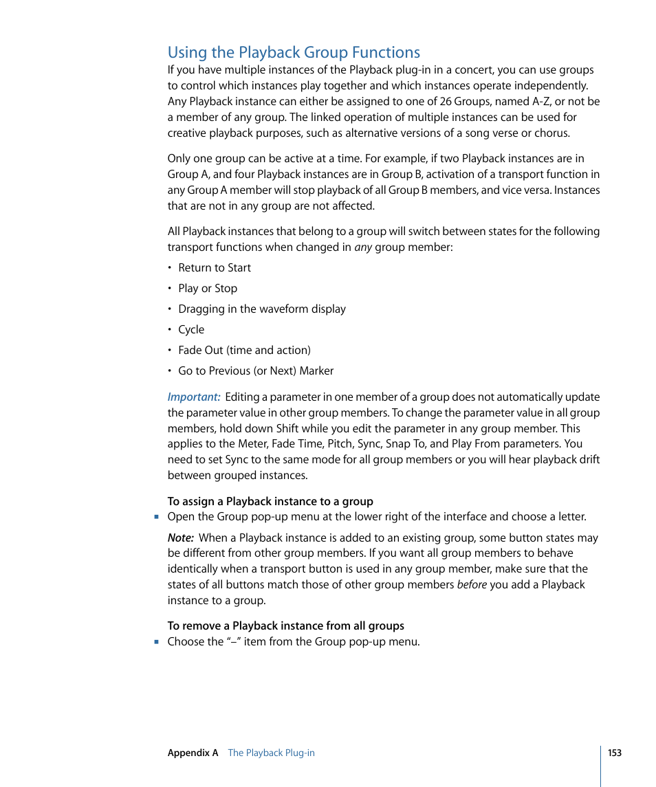 Using the playback group functions | Apple MainStage 2 User Manual | Page 153 / 172