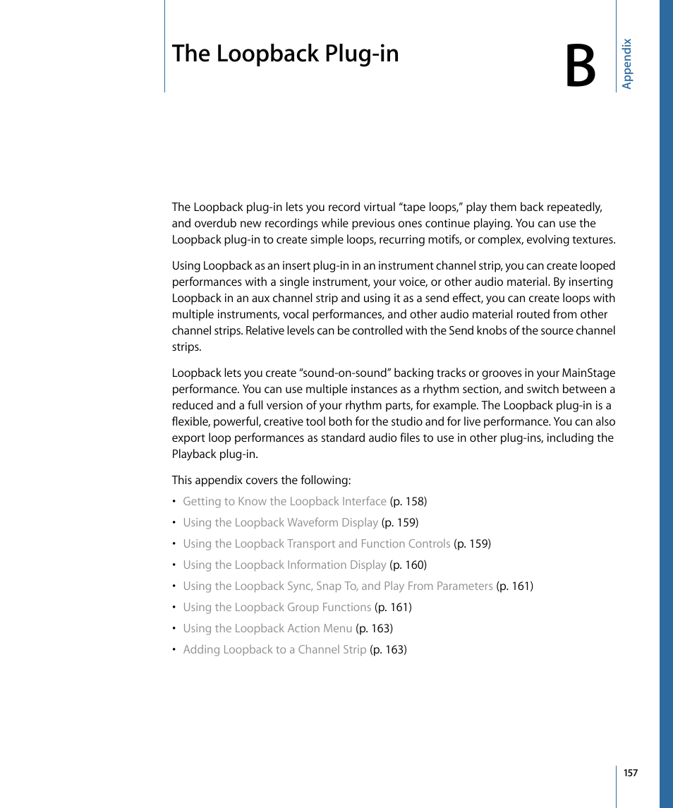 Appendix b: the loopback plug-in, The loopback plug-in | Apple MainStage 2 User Manual | Page 157 / 172