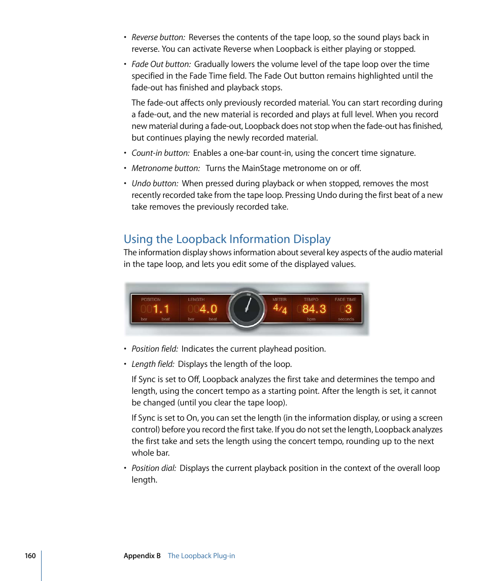 Using the loopback information display, Using the loopback, Information display | Apple MainStage 2 User Manual | Page 160 / 172