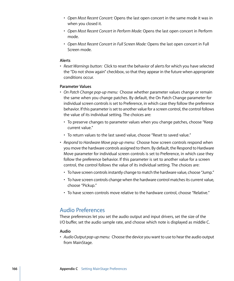 Audio preferences | Apple MainStage 2 User Manual | Page 166 / 172