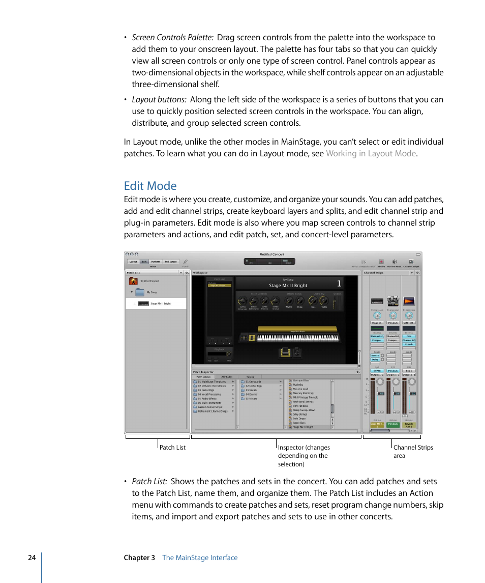 Edit mode | Apple MainStage 2 User Manual | Page 24 / 172