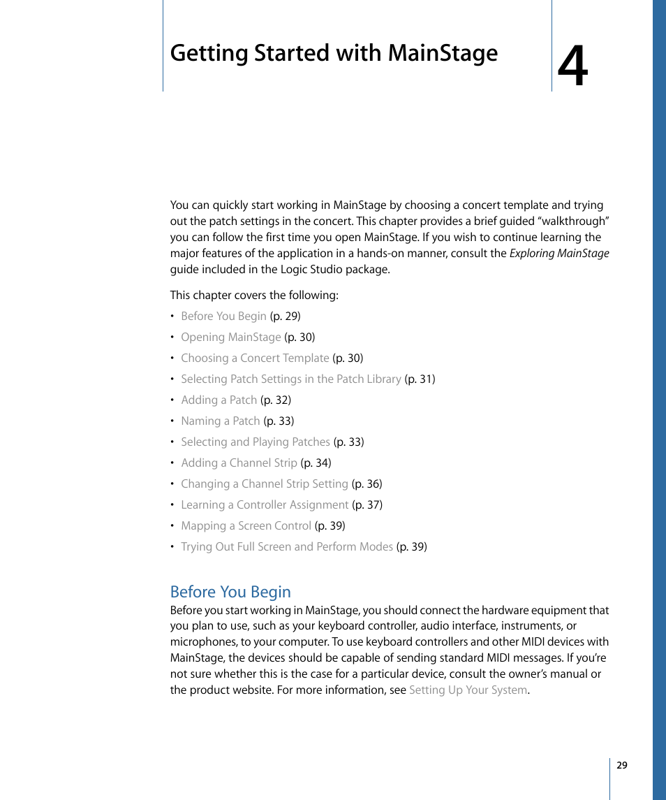 Getting started with mainstage, Before you begin | Apple MainStage 2 User Manual | Page 29 / 172