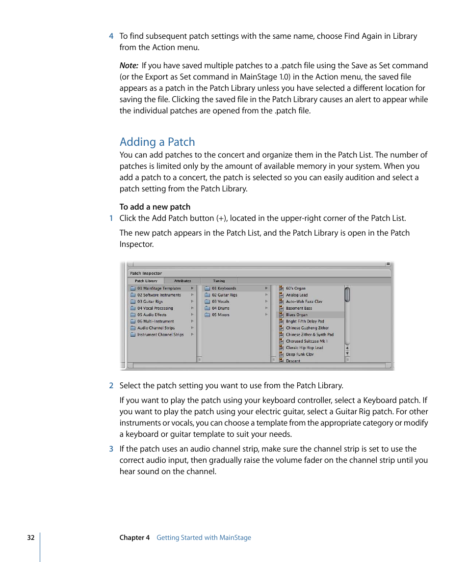 Adding a patch | Apple MainStage 2 User Manual | Page 32 / 172