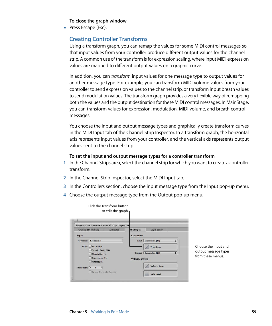 Creating controller transforms, Creating, Controller transforms | Apple MainStage 2 User Manual | Page 59 / 172