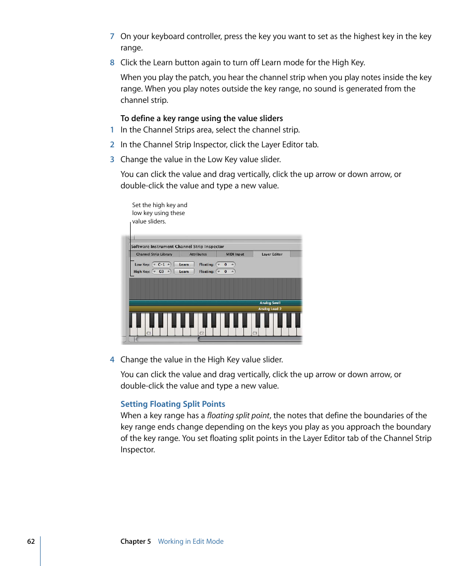 Setting floating split points | Apple MainStage 2 User Manual | Page 62 / 172