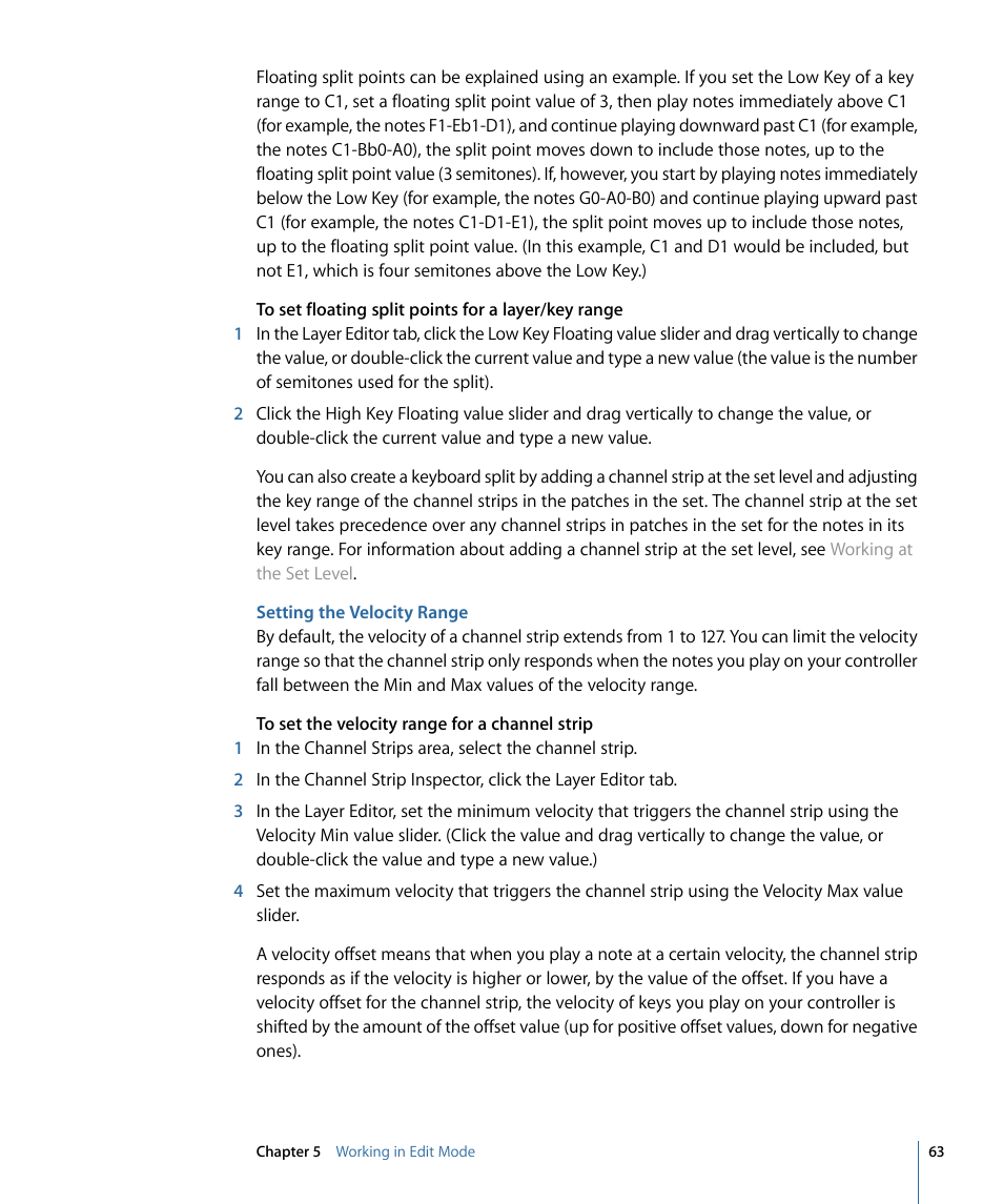 Setting the velocity range | Apple MainStage 2 User Manual | Page 63 / 172
