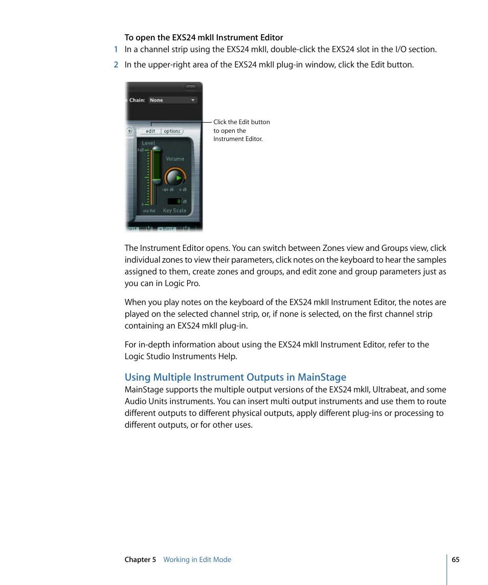 Using multiple instrument outputs in mainstage | Apple MainStage 2 User Manual | Page 65 / 172